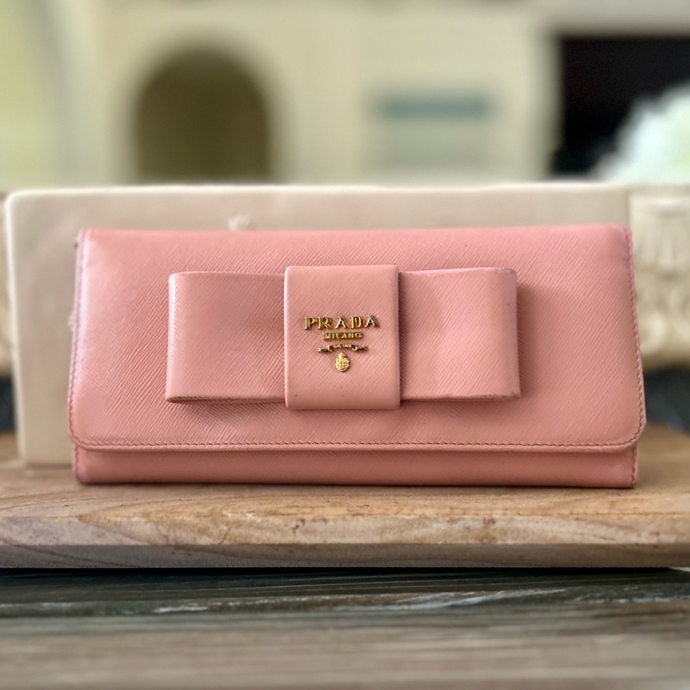 Prada Saffiano Fiocco Bow Wallet Orchidea Pink 1MH132